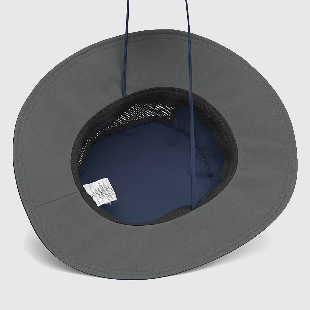 Inside view of navy Columbia bucket hat with adjustable chin strap