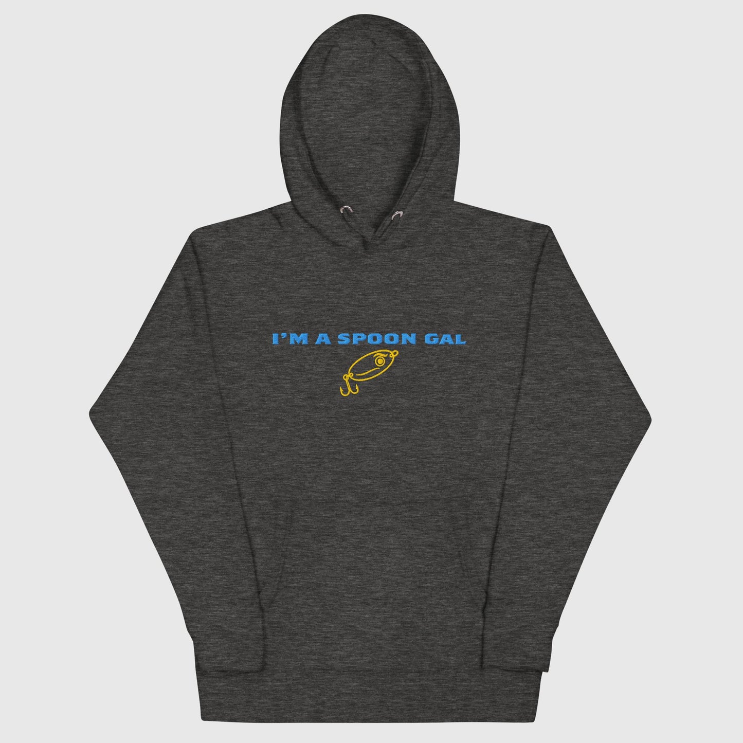 "I'm a Spoon Gal" hoodie, dark gray, flat front