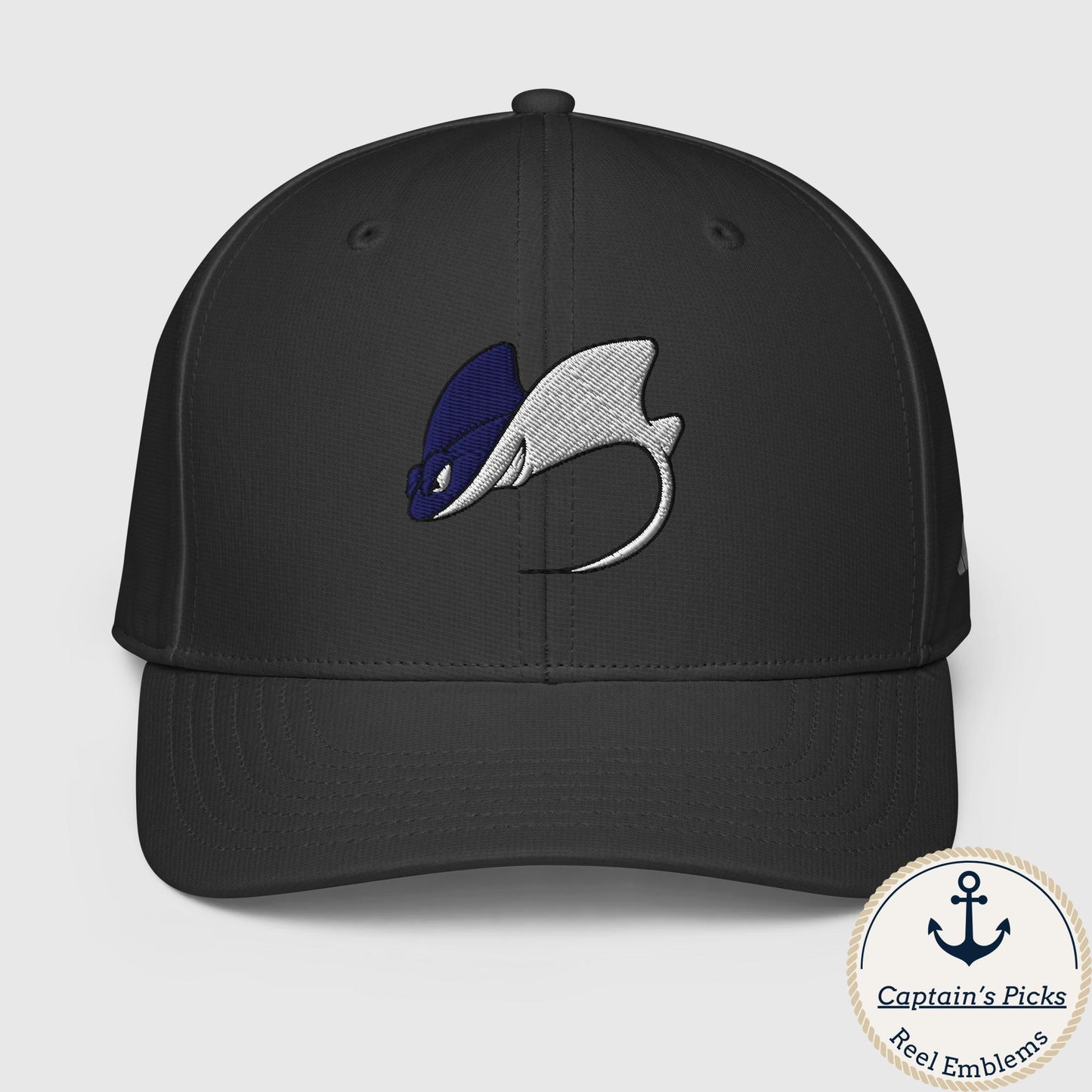 Black Stingray Fish Series Dad Hat – embroidered fishing design by Reel Emblems