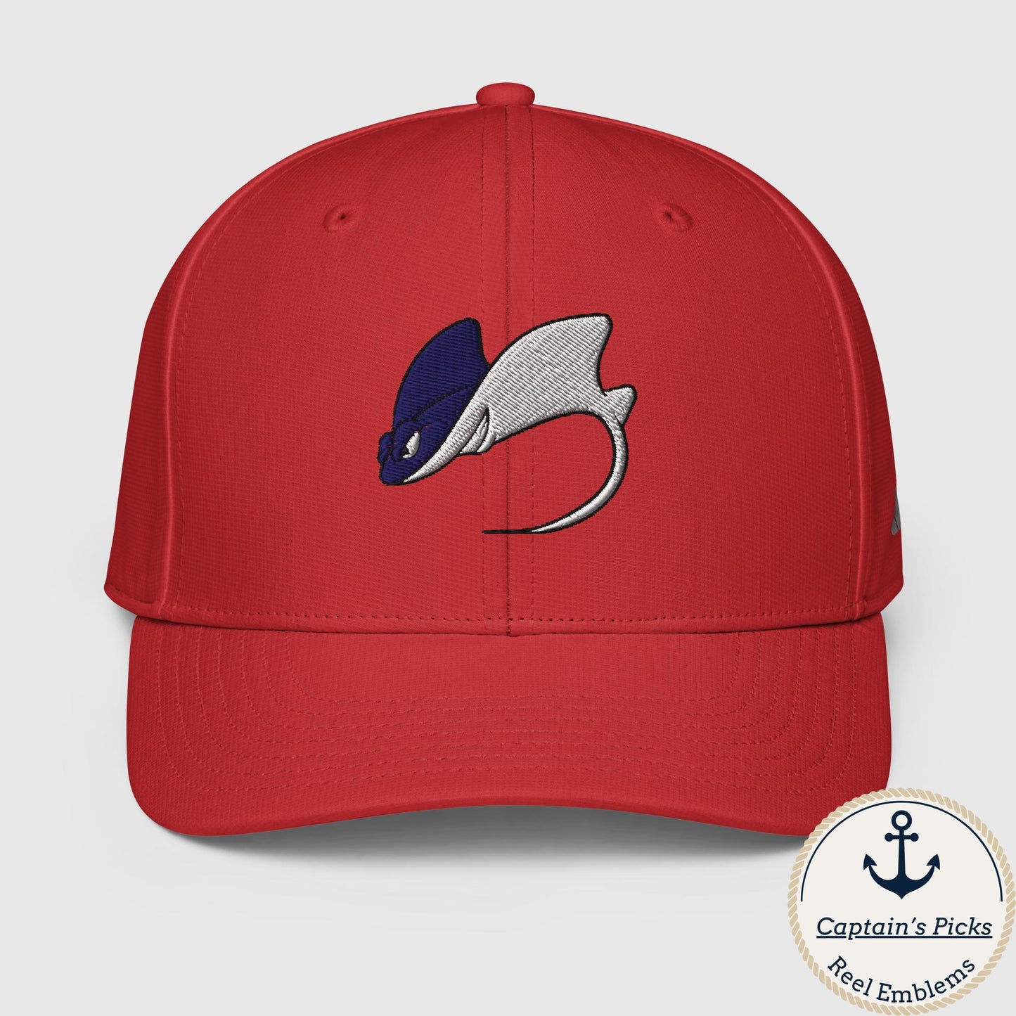 Red Stingray Fish Series Dad Hat – embroidered fishing design by Reel Emblems