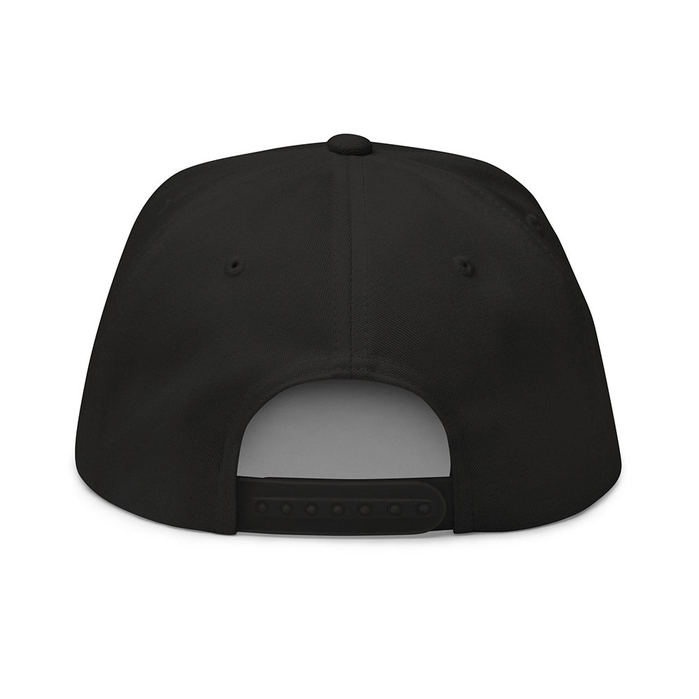 rear view of black striper chase snapback hat with adjustable closure