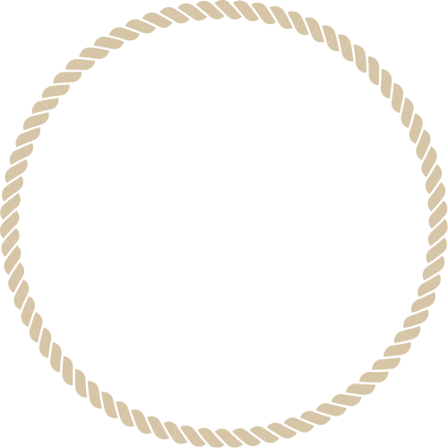 Reel Emblems Logo With Beige Rope Border and White Fishing Hook