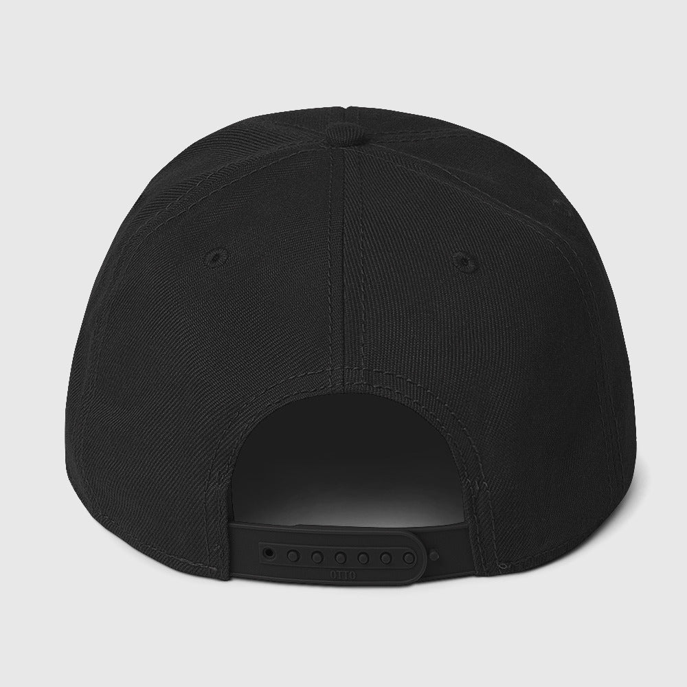 Rear view of snapback cap with adjustable closure