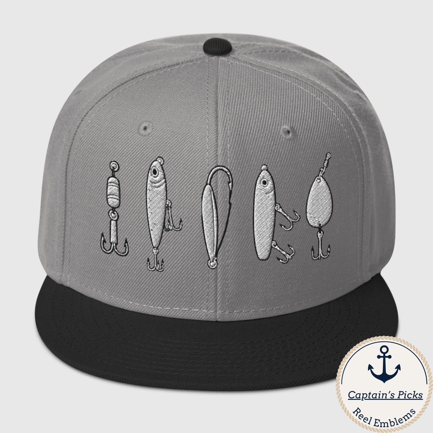 Big 5 fishing lures snapback in black and gray by Reel Emblems