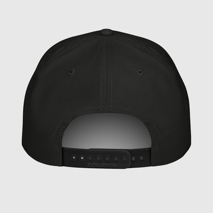 Black adjustable fishing hat with classic rope detail and reel emblem logo, funny fishing hat style. - Reel Emblems Logo Classic Rope Cap