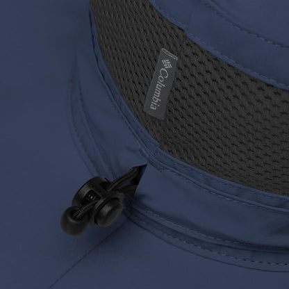 Navy blue fishing hat with mesh ventilation and adjustable cord, funny fishing hat design. - I Eat Snapper Columbia Booney Hat
