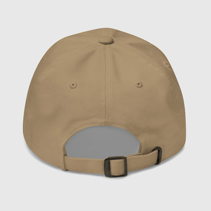 Khaki Pot Life Lobster Dad Hat with adjustable strap, funny fishing hat back view. - Pot Life Lobster Dad Hat