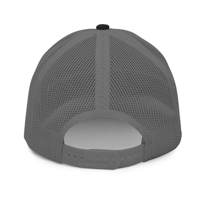 Charcoal gray mesh back fishing hat with adjustable snapback closure, funny fishing hat style. - Shark Chase Trucker Hat – Fish Series Richardson 112
