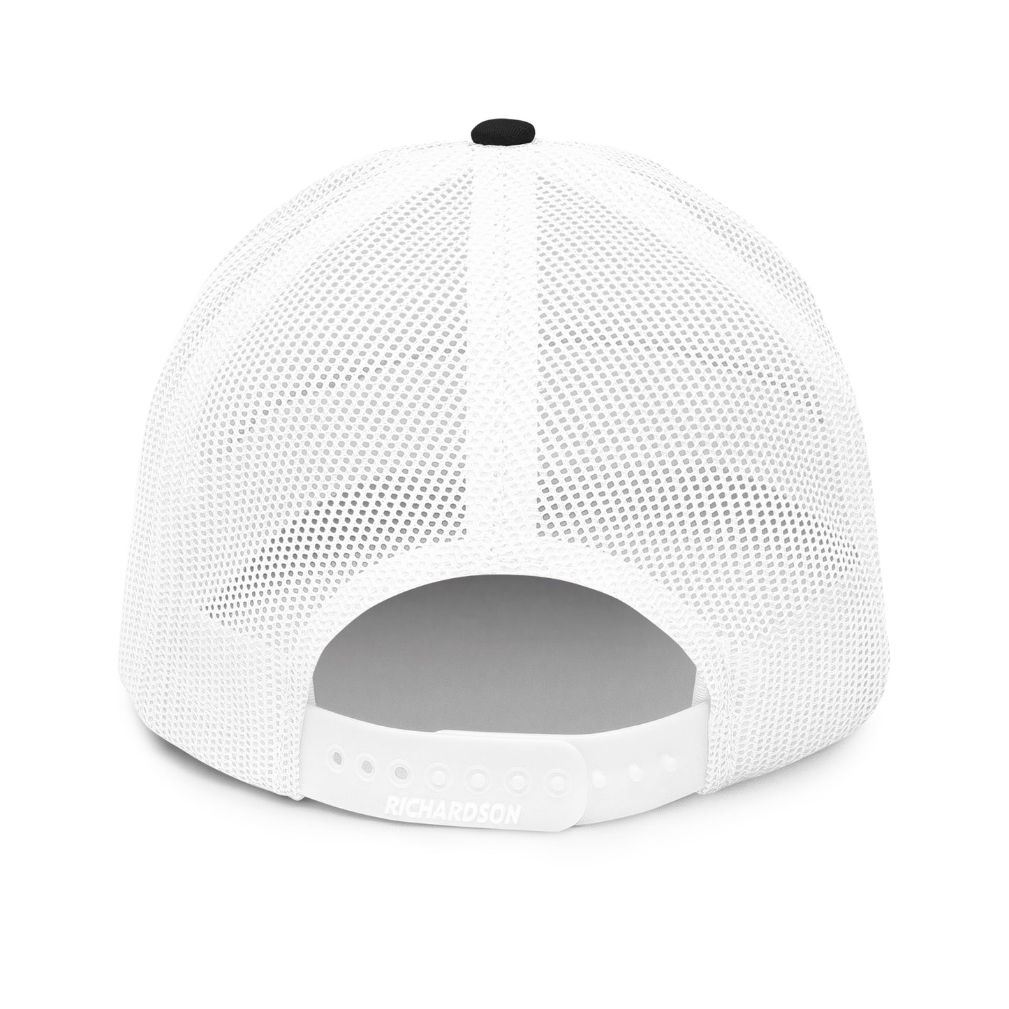 White mesh back snapback fishing hat with adjustable strap, part of funny fishing hat series. - Shark Chase Trucker Hat – Fish Series Richardson 112
