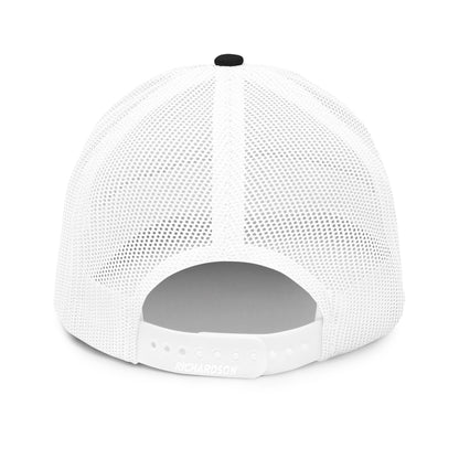 White mesh back snapback fishing hat with adjustable strap, part of funny fishing hat series. - Shark Chase Trucker Hat – Fish Series Richardson 112