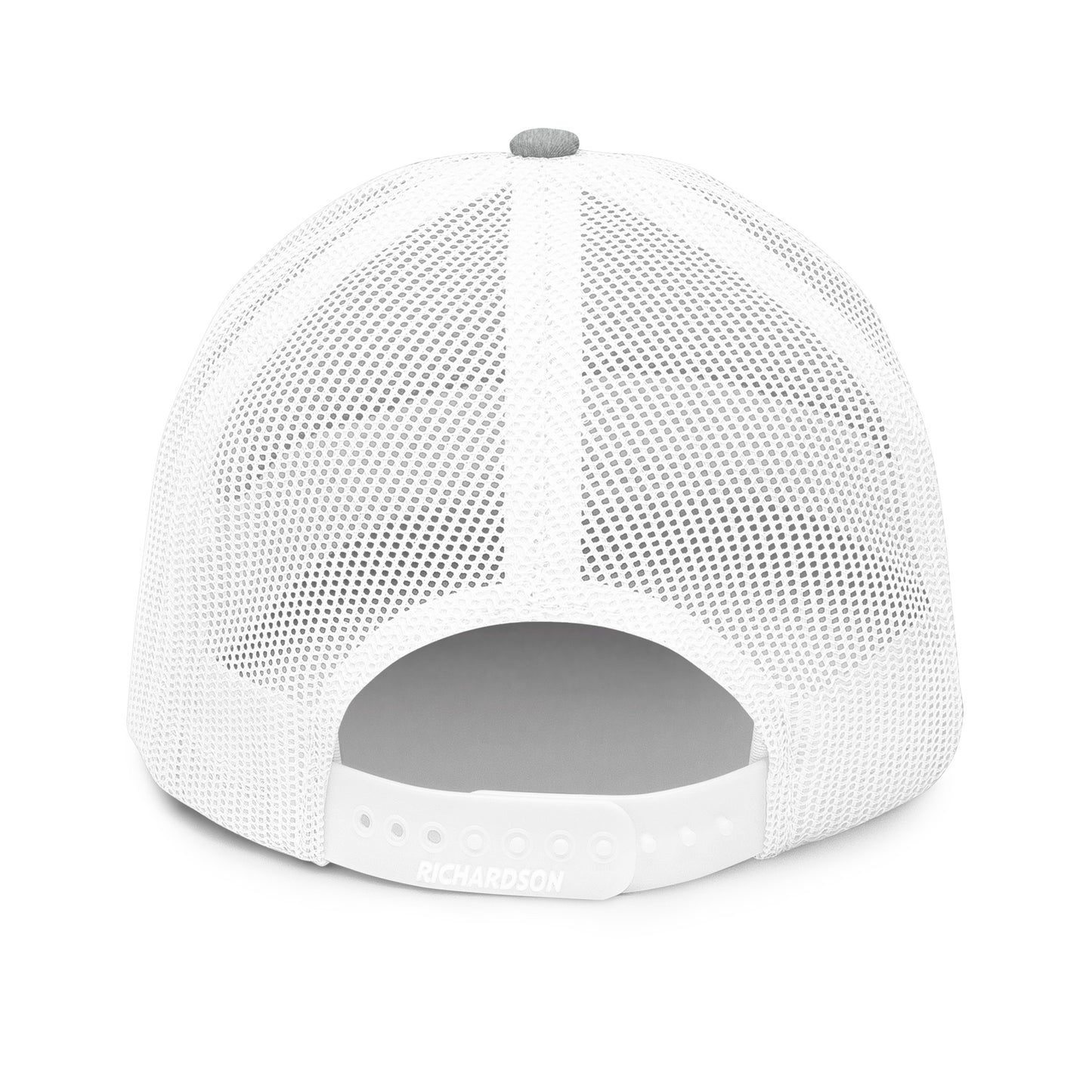 White mesh back fishing hat with adjustable snapback closure in classic trucker style. - Shark Chase Trucker Hat – Fish Series Richardson 112